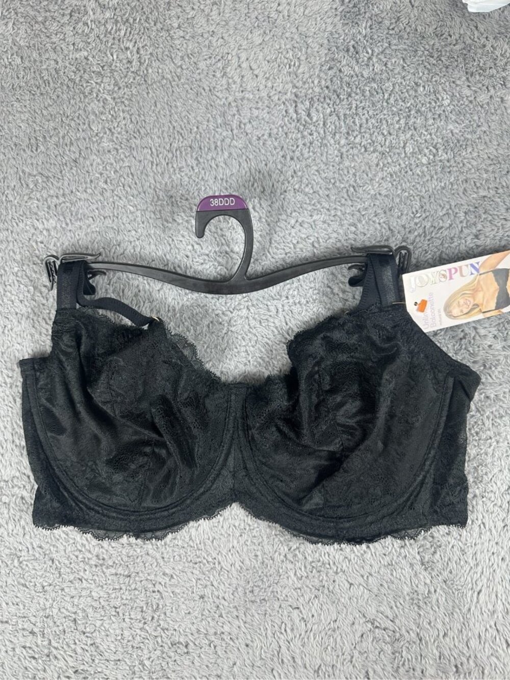 Joyspun Women's Balconette Bra 38DDD Black Floral Lace Underwire